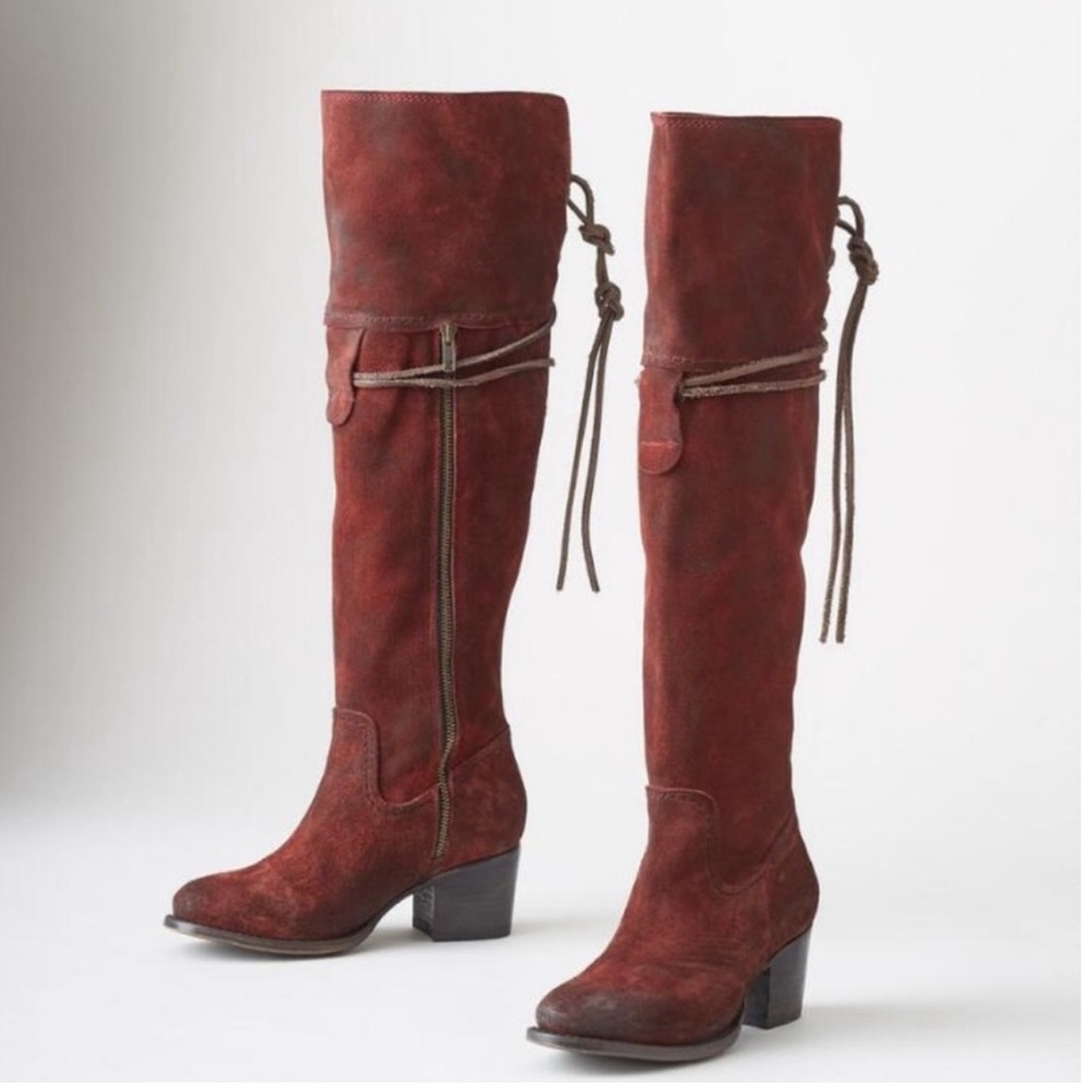 Freebird Blain oiled wine suede knee high boots